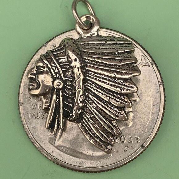 Indian Chief Headdress Sterling Silver Jewelry Charm #southwestern - Picture 2 of 3